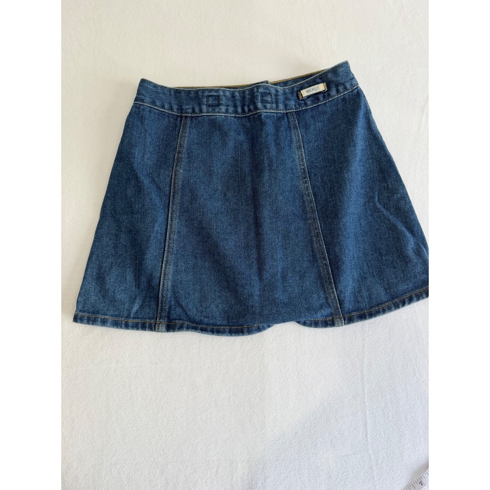 Melville Denim Mini Skirt Women 25 Blue Button Front A-Line Classic Preppy Boho - Picture 2 of 8